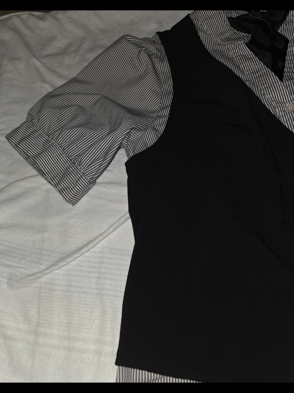 Lane Bryant Black Vest Over Striped Blouse Size 22 - Picture 3 of 5